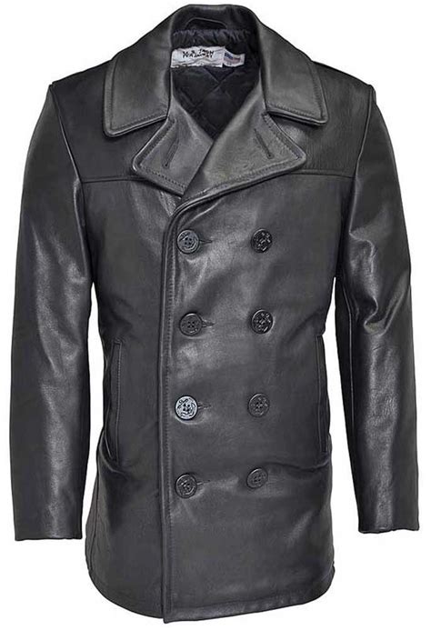 Black Leather Pea Coat 